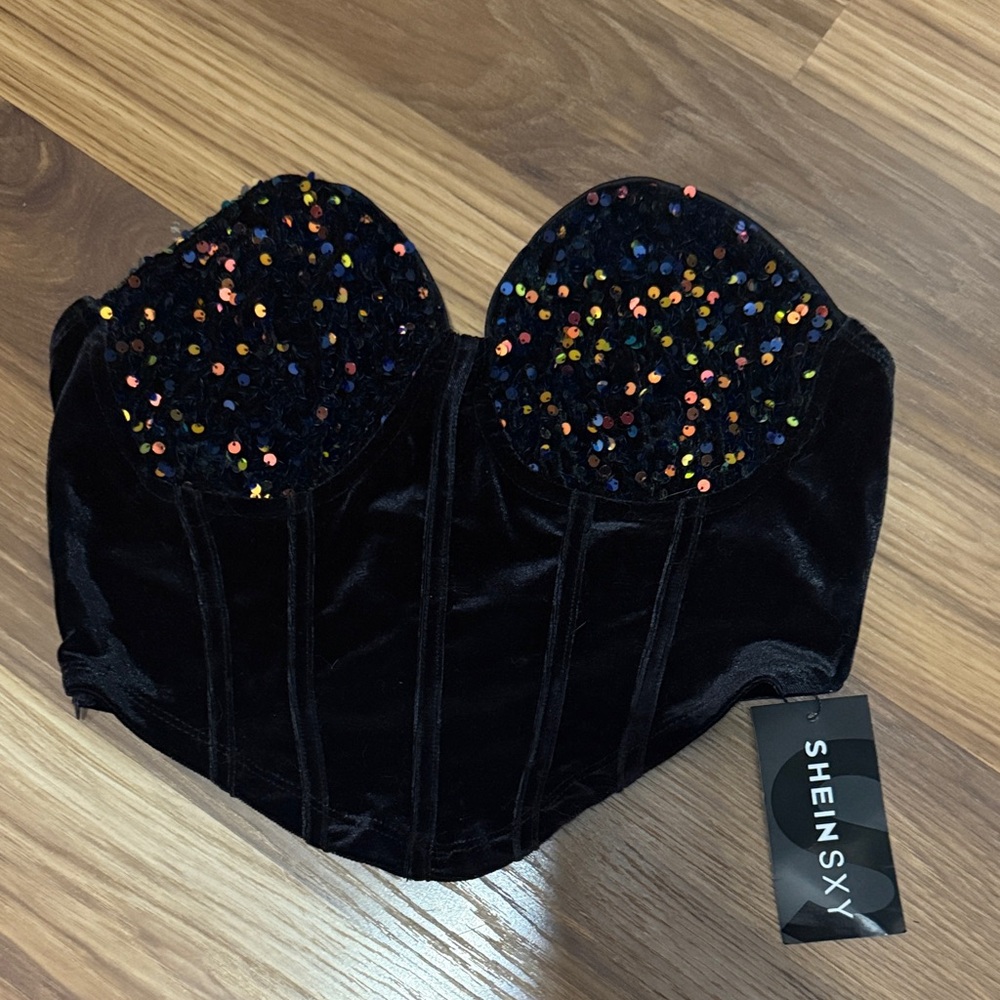 SHEIN Black Velvet Sequin Bandeau
